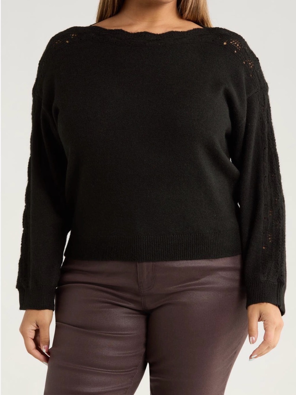 Wit & Wisdom Black Women's Cozy Knit Sweater with Open Stitching Size 3X